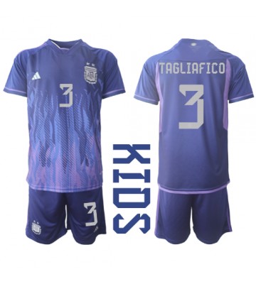 Argentina Nicolas Tagliafico #3 Borta Kläder Barn VM 2022 Kortärmad (+ Korta byxor)